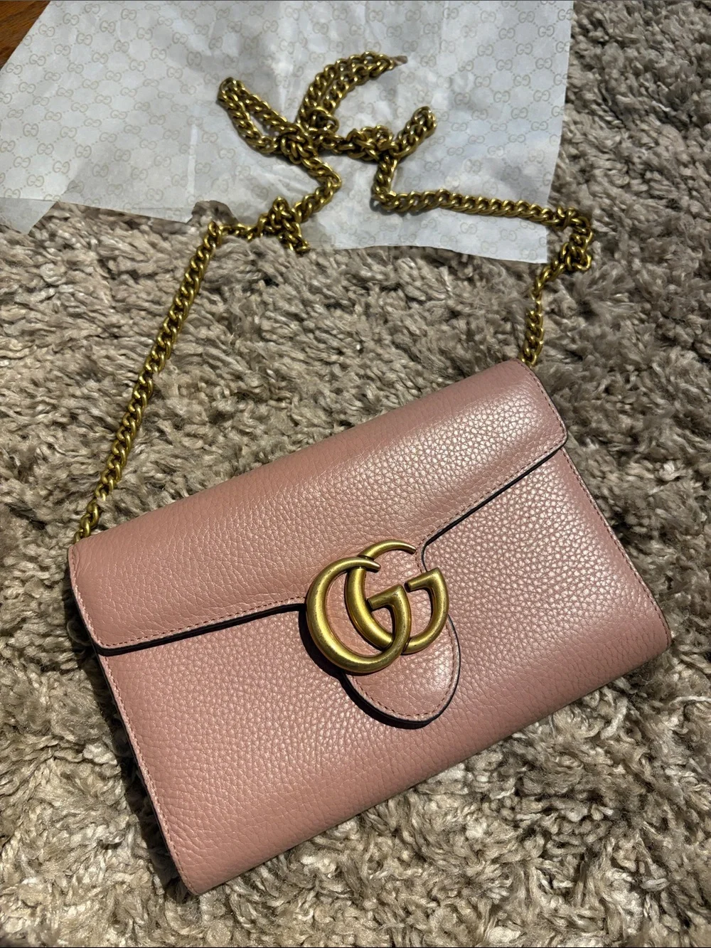 Gucci Dusty Pink GG Marmont Pebbled Leather Wallet with Gold Hardware - Picture 2 of 5